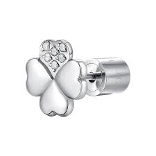MONO ORECCHINO DONNA IN ACCIAIO CON QUADRIFOGLIO CON PETALO CON PUNTI LUCE ZIRCO