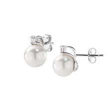 Orecchini in Argento con Perla 8 mm e Zircone Bianco