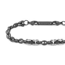 Bracciale catena marine con elementi in acciaio con ceramica sfaccettata nera lucida