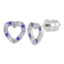 ORECCHINI CON CUORI CON ZIRCONE BIANCHI E VIOLA
