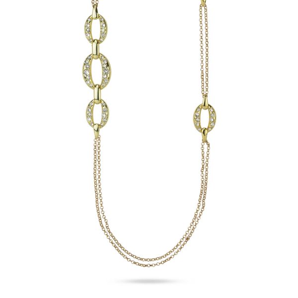 Collana placcata oro giallo a doppio filo con intercalari di maglie ovali con cristalli crystal
