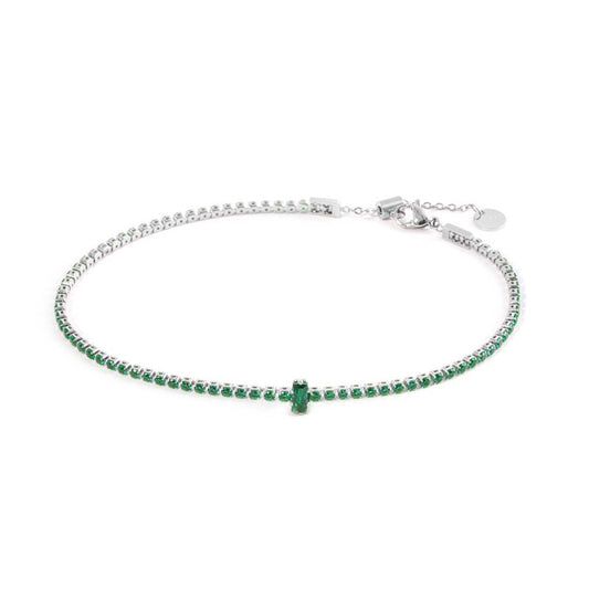 Cavigliera tennis zircone centrale VERDE ( base bianca )