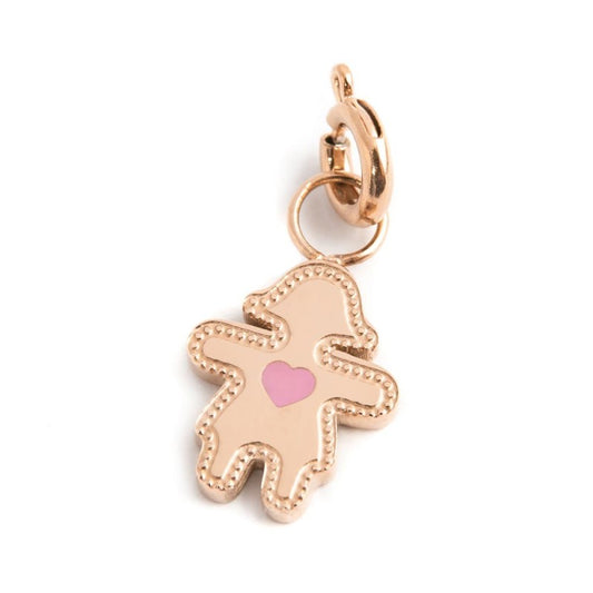 Charm bimba cuore smalto ROSA (BASE ROSATA )