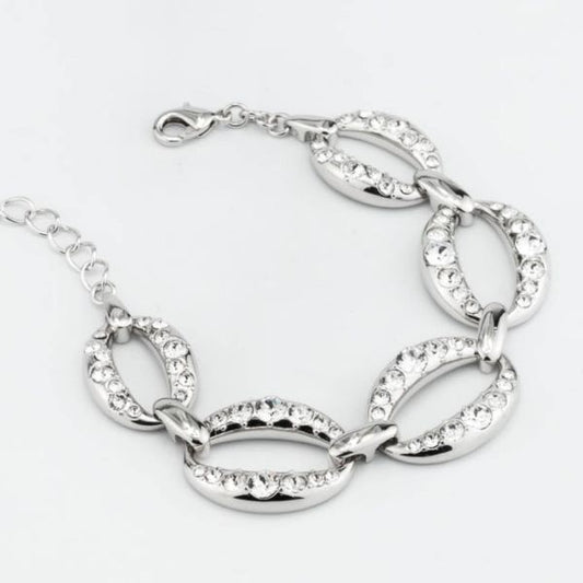 Bracciale rodiato a maglie ovali impreziosite da cristalli crystal