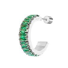 Orecchino a cerchio tennis zirconi baguette VERDE