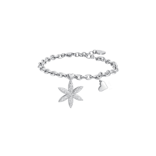 BRACCIALE DONNA IN ACCIAIO CON FIORE DELLA VITA CON CRISTALLI BIANCHI