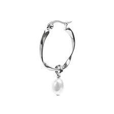 Orecchino a cerchio con perla ovale pendente BIANCO