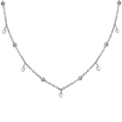 COLLANA DONNA CON PALLINE E PERLINE PENDENTI ACCIAIO