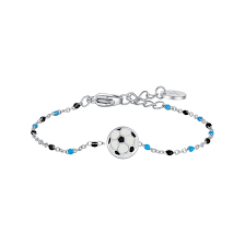 BRACCIALE IN ACCIAIO CON PALLONE E PIETRE BIANCHE E AZZURRE