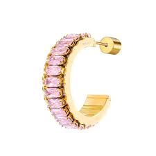 Orecchino a cerchio tennis zirconi baguette BASE GIALLA COLORE ROSA