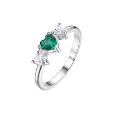 ANELLO 3 CUORI CON CENTRALE VERDE