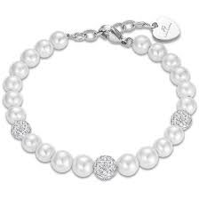 BRACCIALE DONNA DI PERLE SINTETICHE CON CRISTALLI BIANCHI