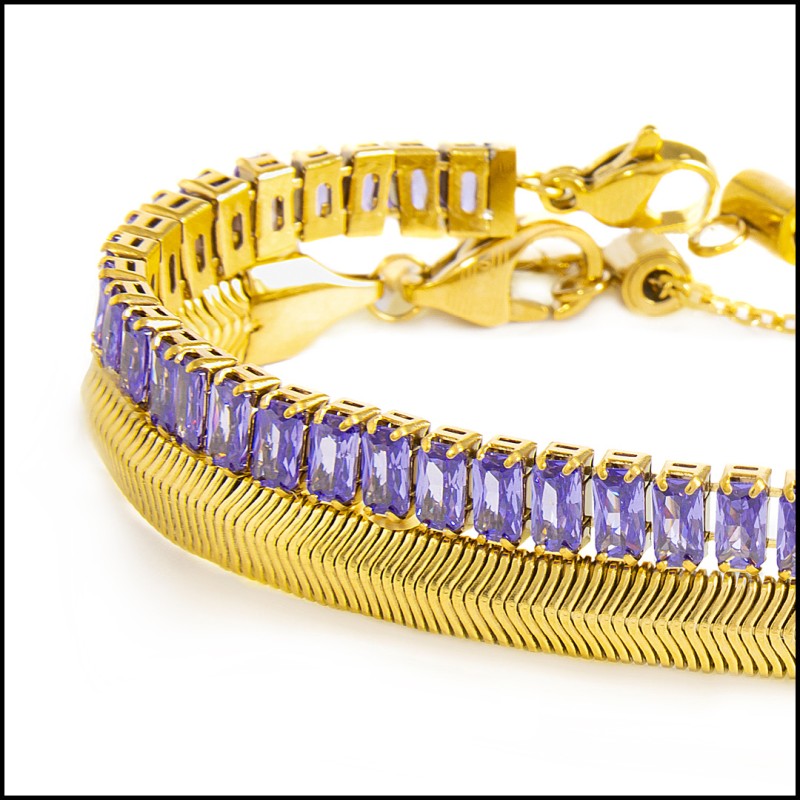 Bracciale tennis con zirconi e bracciale catena snake BASE GIALLA