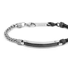 Bracciale pelle nera intrecciata e catena fishbone