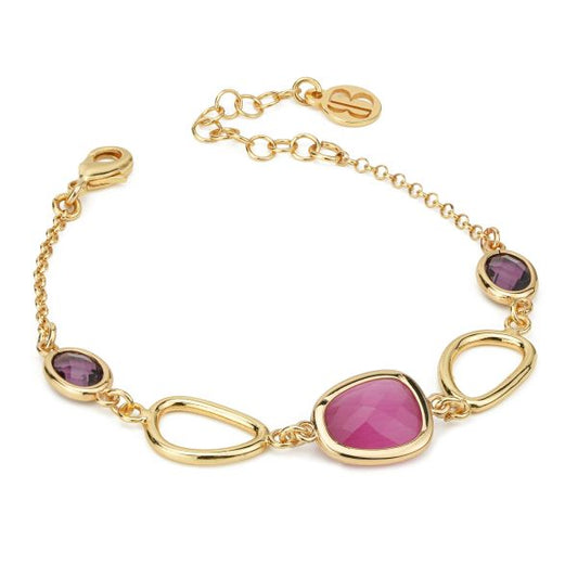 Bracciale placcato oro giallo con cristalli rosa e ametista