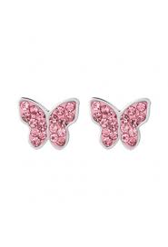 ORECCHINI BAMBINA IN ACCIAIO CON FARFALLA E CRISTALLI ROSA