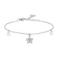 BRACCIALE DONNA IN ACCIAIO CON PENDENTE FIORE E PETALI ZIRCONE BIANCO