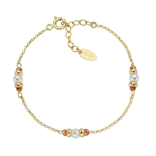 Bracciale Rainbow Dorato Cristalli Arancioni e Perle