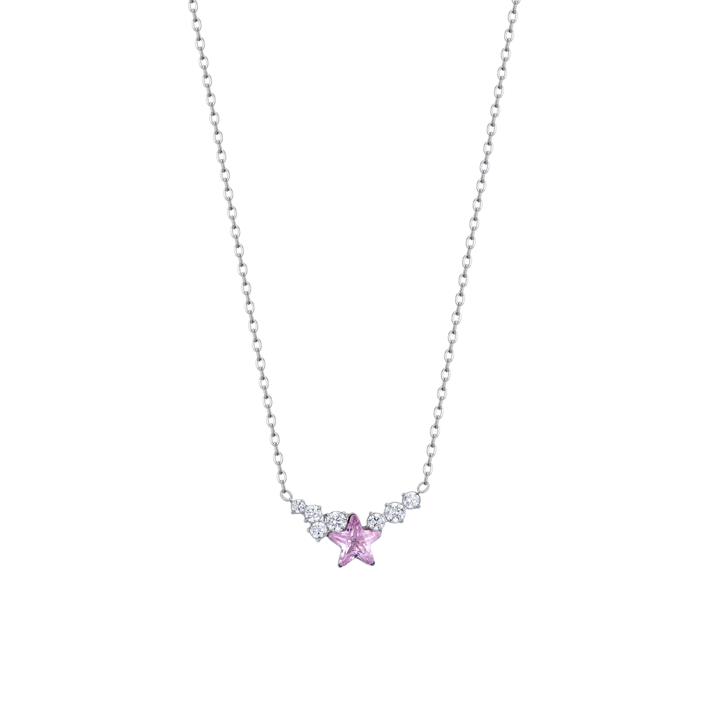 COLLANA DONNA IN ACCIAIO CON STELLA ROSA E CRISTALLI BIANCHI