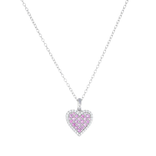 Collana con Cuore Pavé di Zirconi Rosa e Bianchi