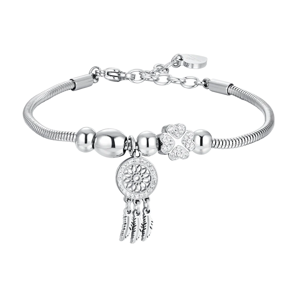 BRACCIALE DONNA IN ACCIAIO ACCHIAPPASOGNI E CRISTALLI