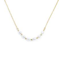Collana catena cross con perle ovali centrali GIALLA