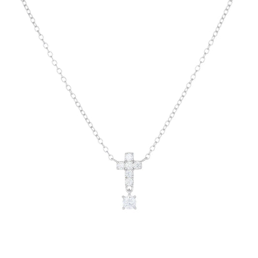 Collana Croce e Punto Luce con Zirconi Bianchi