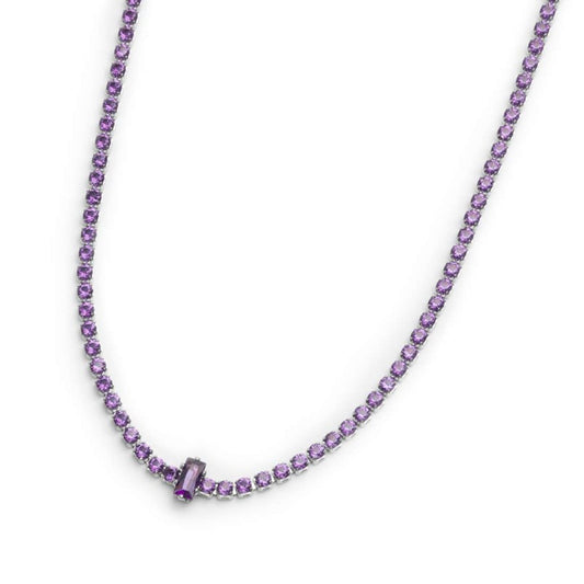Collana tennis con zirconi  VIOLA e zircone centrale baguette (BASE BIANCA )