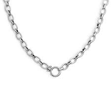 COLLANA CATENA A MAGLIE LARGHE CENTRO MOSCHETTONE BASE BIANCA