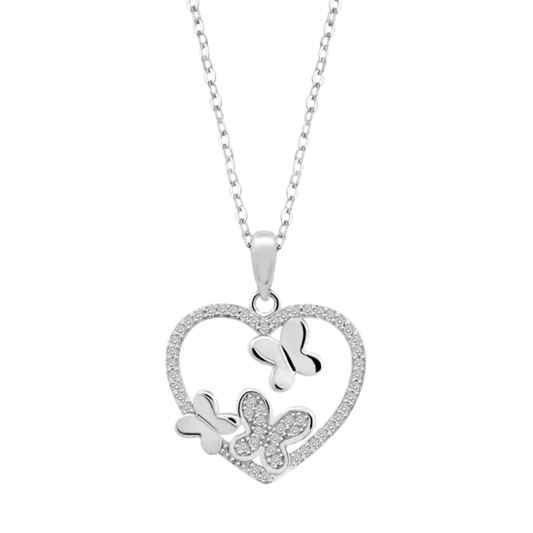 COLLANA CUORE CON PICCOLE FARFALLE