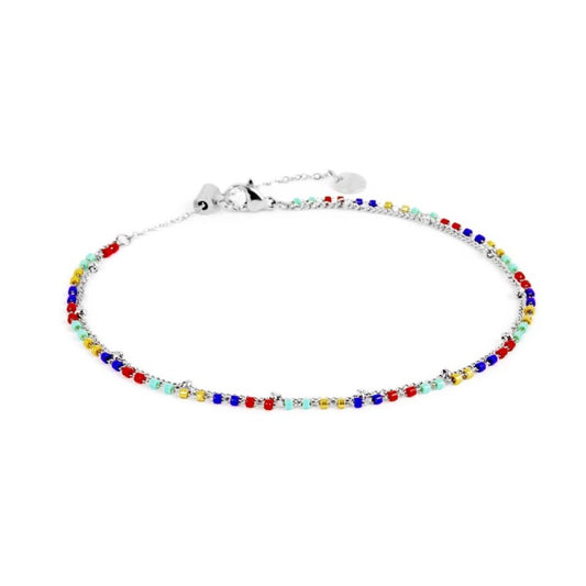 Cavigliera ARCOBALENO catena grumetta e myuki (BASE BIANCA)