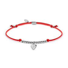 Bracciale cordino ROSSO con pendente cuore con zircone BIANCO