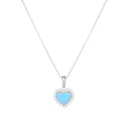 Collana con Cuore Smaltato Azzurro e Zirconi Bianchi
