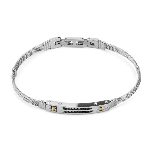 Bracciale uomo con centrale Cubic zirconia nera incastonati