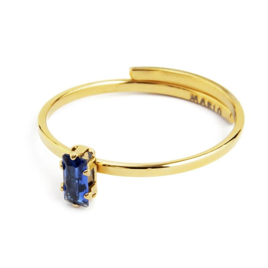 Anello con zircone baguette BLU (BASE GIALLA)