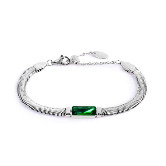 Bracciale catena snake con cristallo baguette centrale