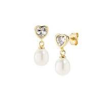 Orecchini Cuore con Perla e Zirconi Dorati