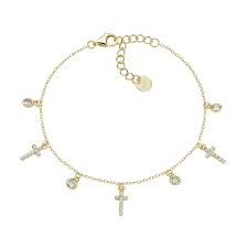 Bracciale Multicharm Dorato Croci e Zirconi Bianchi