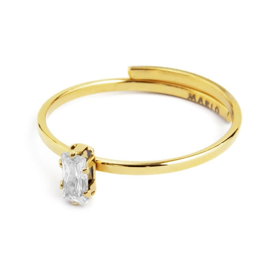 Anello con zircone baguette BIANCA (BASE GIALLA)