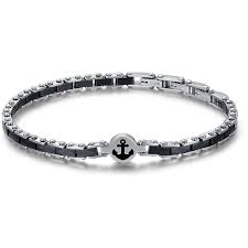 BRACCIALE ELEMENTI IN CERAMICA NERA CON ANCORA