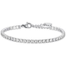 BRACCIALE TENNIS DONNA IN ACCIAIO CON CRISTALLI BIANCHI DA 4 MM