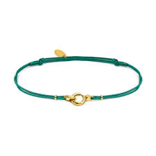 BRACCIALE CORDINO CON MOSCHETTONE AD ANELLO CENTRALE BASE GIALLA COLORE VERDE