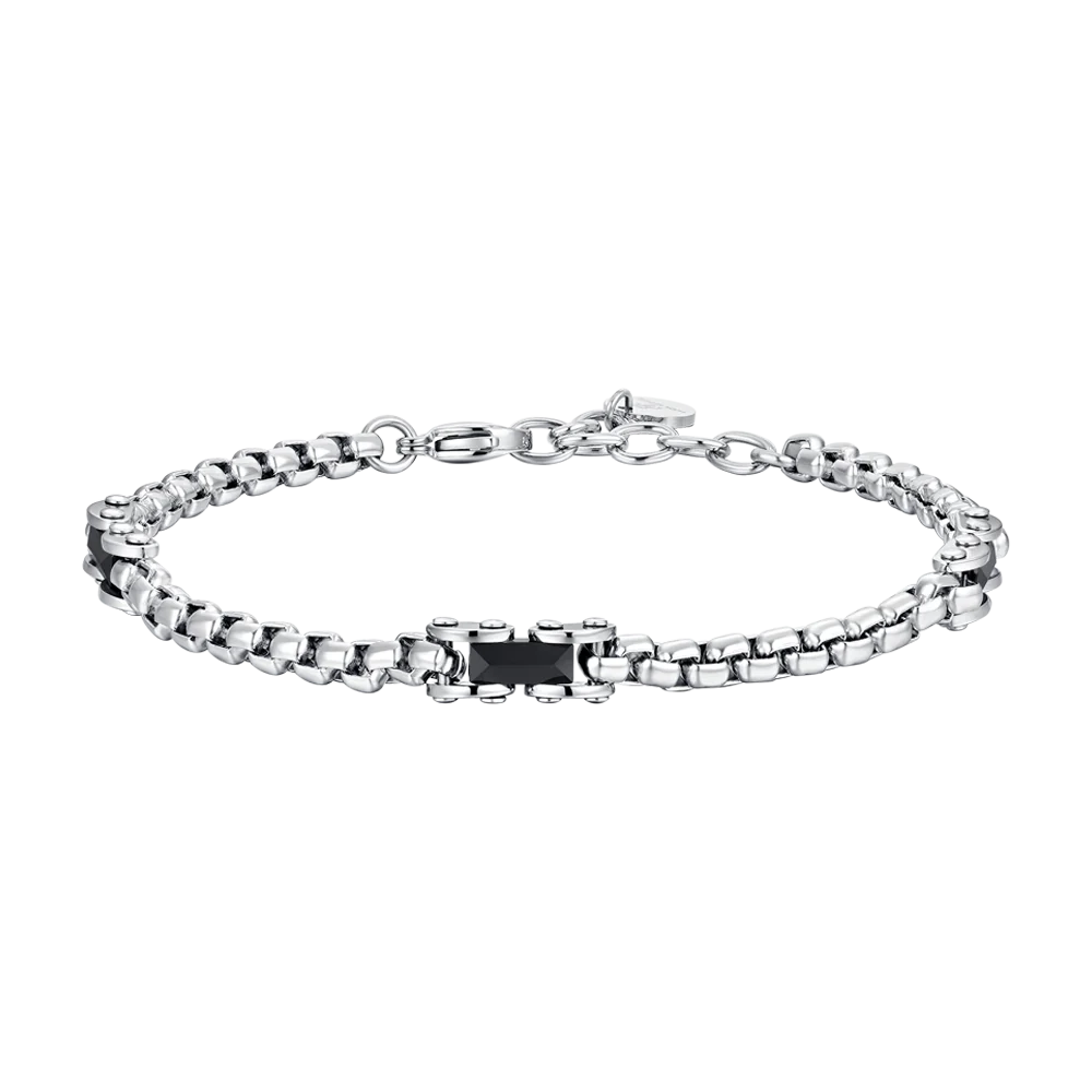 BRACCIALE UOMO IN ACCIAIO ELEMENTI IN CERAMICA NERA