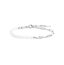 Bracciale catena figaro e perle irregolari BIANCO