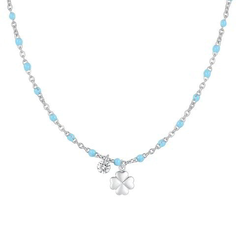 COLLANA DONNA COLORE CELESTE QUADRIFOGLIO