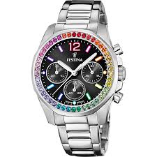 OROLOGIO FESTINA RAINBOW  NERO CON CINTURINO IN ACCIAIO, DONNA