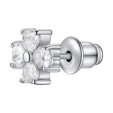 MONO ORECCHINO DONNA IN ACCIAIO CON QUADRIFOGLIO E PETALI CON ZIRCONE BIANCO