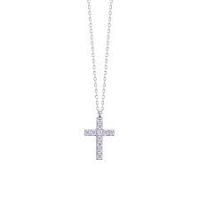 COLLANA DONNA IN ACCIAIO CON CROCE E ZIRCONI ROSA