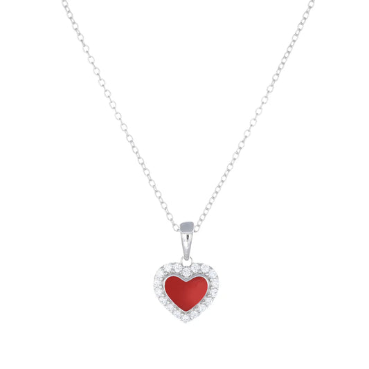 Collana con Cuore Smaltato Rosso e Zirconi Bianchi