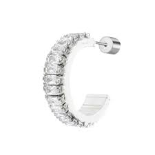 Orecchino a cerchio tennis zirconi baguette BIANCO